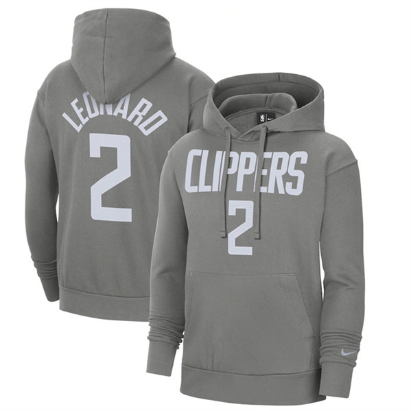 Men's Los Angeles Clippers #2 Kawhi Leonard Gray 2020/21 Earned Edition Name & Number Essential Pullover Hoodie